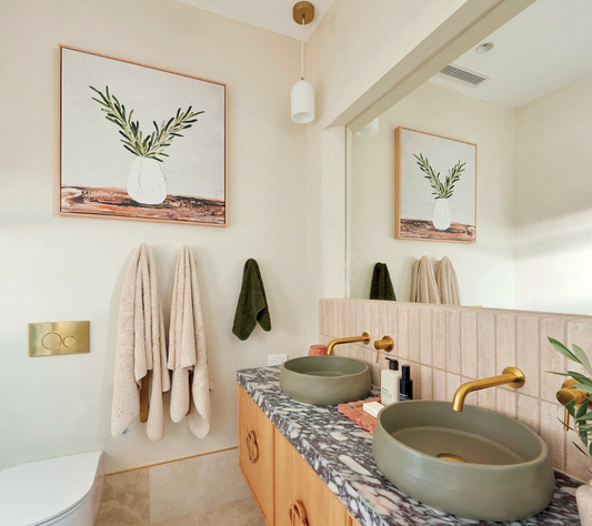 Angela Hawkey Print Featured in Courtney & Grant’s Main Ensuite – The Block 2024, Week 3