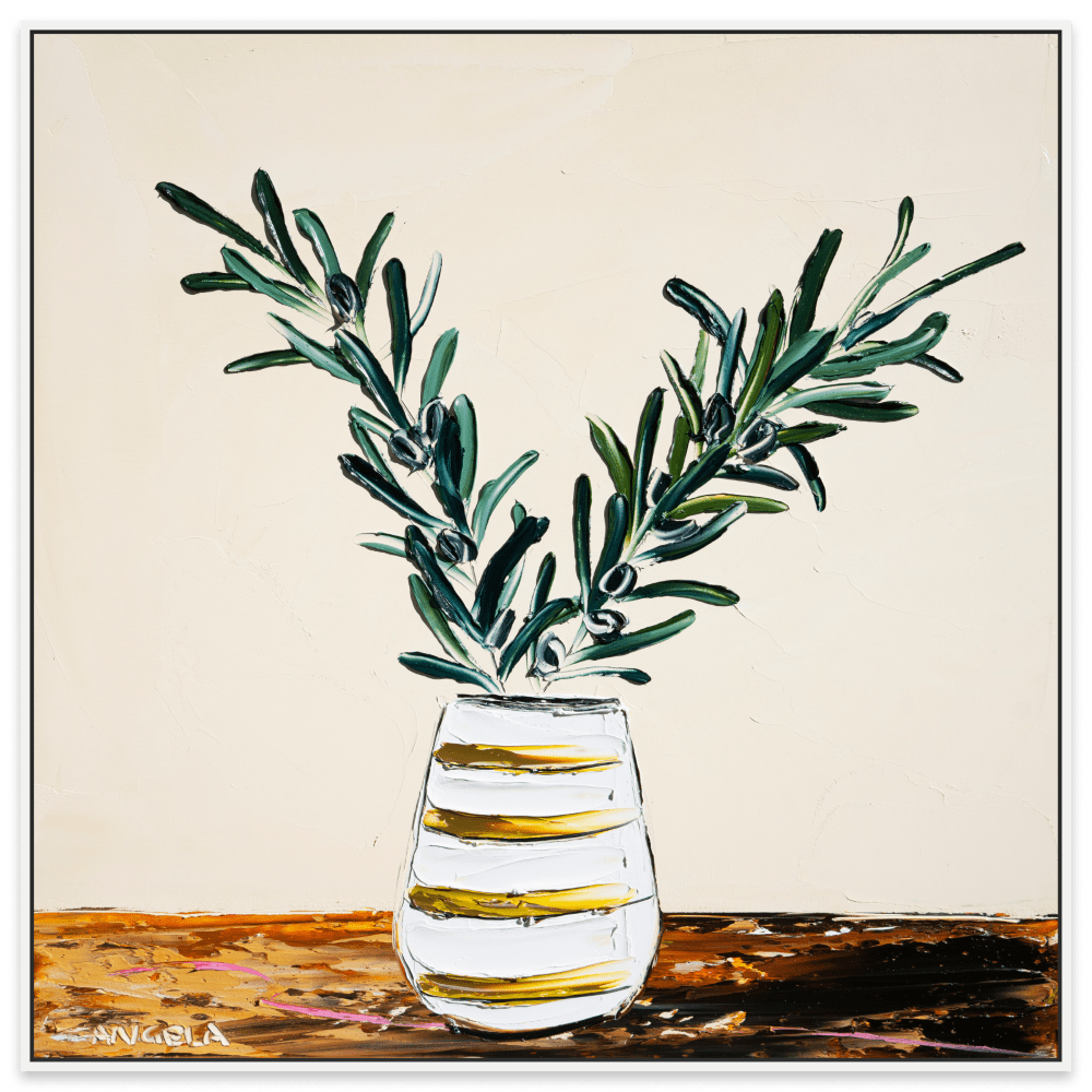 Olive Leaves And Mustard Stripes - Fine Art Print - Gold Coast Gallery Of ArtAngela Hawkey