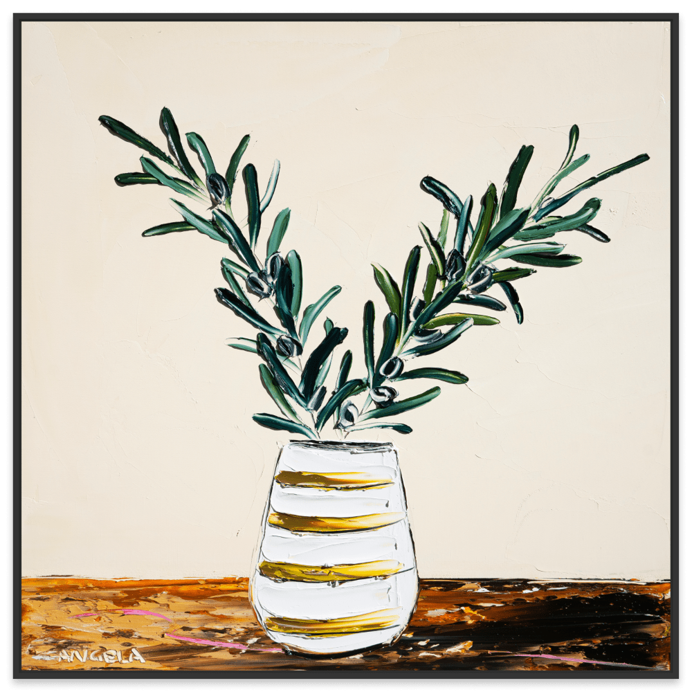 Olive Leaves And Mustard Stripes - Fine Art Print - Gold Coast Gallery Of ArtAngela Hawkey