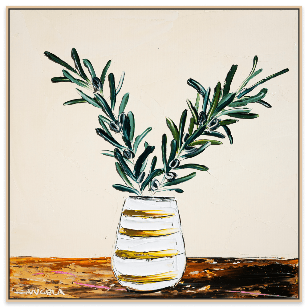 Olive Leaves And Mustard Stripes - Fine Art Print - Gold Coast Gallery Of ArtAngela Hawkey